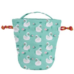 Elegant Swan Seamless Pattern Drawstring Bucket Bag by Wegoenart