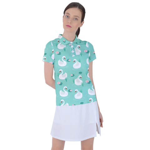 Elegant Swan Seamless Pattern Women s Polo Tee by Wegoenart