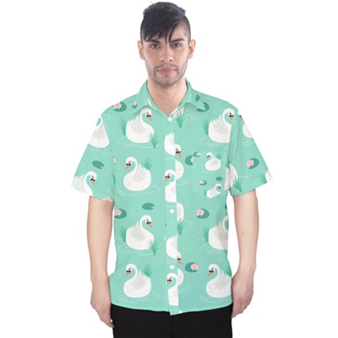 Elegant Swan Seamless Pattern Men s Hawaii Shirt by Wegoenart