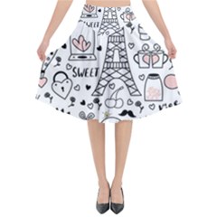 Big Collection With Hand Drawn Object Valentine Day Flared Midi Skirt