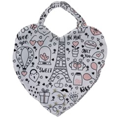 Big Collection With Hand Drawn Object Valentine Day Giant Heart Shaped Tote by Wegoenart