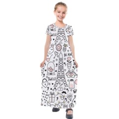 Big Collection With Hand Drawn Object Valentine Day Kids  Short Sleeve Maxi Dress by Wegoenart