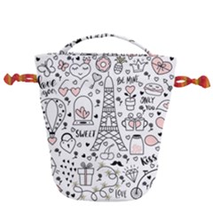 Big Collection With Hand Drawn Object Valentine Day Drawstring Bucket Bag by Wegoenart