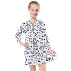 Big Collection With Hand Drawn Object Valentine Day Kids  Quarter Sleeve Shirt Dress by Wegoenart