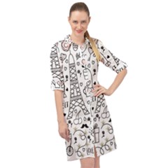 Big Collection With Hand Drawn Object Valentine Day Long Sleeve Mini Shirt Dress by Wegoenart