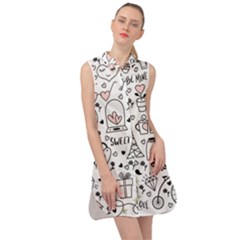 Big Collection With Hand Drawn Object Valentine Day Sleeveless Shirt Dress by Wegoenart