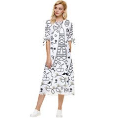 Big Collection With Hand Drawn Object Valentine Day Bow Sleeve Chiffon Midi Dress by Wegoenart