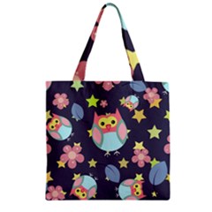 Owl Star Pattern Background Zipper Grocery Tote Bag by Wegoenart