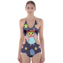 Owl Star Pattern Background Cut-out One Piece Swimsuit by Wegoenart