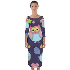 Owl Star Pattern Background Quarter Sleeve Midi Bodycon Dress by Wegoenart