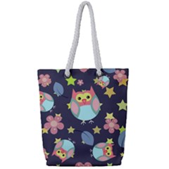 Owl Star Pattern Background Full Print Rope Handle Tote (small) by Wegoenart