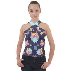 Owl Star Pattern Background Cross Neck Velour Top by Wegoenart