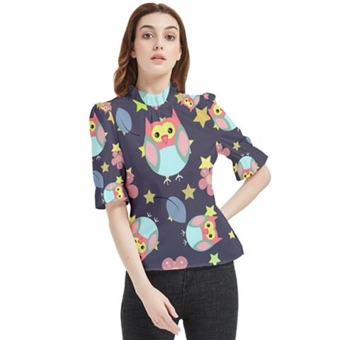 Owl Star Pattern Background Frill Neck Blouse by Wegoenart