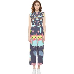 Owl Star Pattern Background Women s Frill Top Chiffon Jumpsuit by Wegoenart