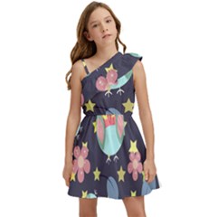 Owl Star Pattern Background Kids  One Shoulder Party Dress by Wegoenart