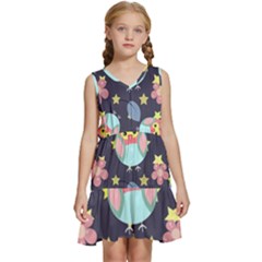 Owl Star Pattern Background Kids  Sleeveless Tiered Mini Dress by Wegoenart