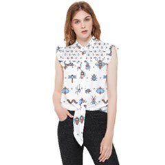 Insect Icon Seamless Pattern Frill Detail Shirt