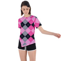 Seamless Argyle Pattern Asymmetrical Short Sleeve Sports Tee by Wegoenart