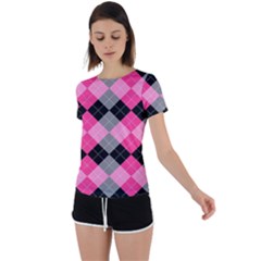 Seamless Argyle Pattern Back Circle Cutout Sports Tee by Wegoenart