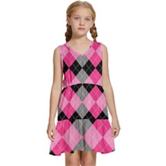 Seamless Argyle Pattern Kids  Sleeveless Tiered Mini Dress by Wegoenart