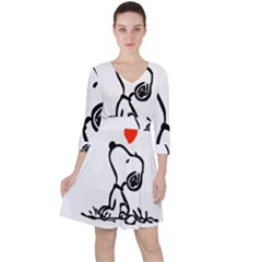 Snoopy Love Quarter Sleeve Ruffle Waist Dress