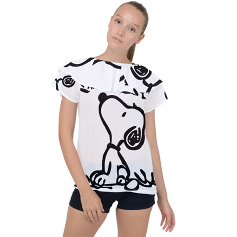 Snoopy Love Ruffle Collar Chiffon Blouse by Jancukart