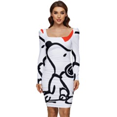 Snoopy Love Women Long Sleeve Ruched Stretch Jersey Dress