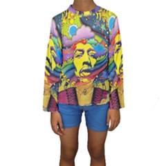 Psychedelic Rock Jimi Hendrix Kids  Long Sleeve Swimwear