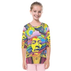 Psychedelic Rock Jimi Hendrix Kids  Quarter Sleeve Raglan Tee