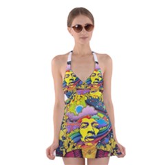 Psychedelic Rock Jimi Hendrix Halter Dress Swimsuit 