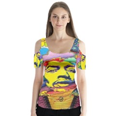 Psychedelic Rock Jimi Hendrix Butterfly Sleeve Cutout Tee 