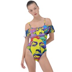 Psychedelic Rock Jimi Hendrix Frill Detail One Piece Swimsuit by Jancukart