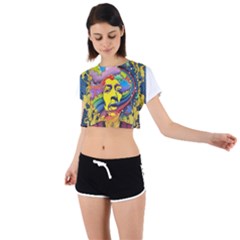 Psychedelic Rock Jimi Hendrix Tie Back Short Sleeve Crop Tee