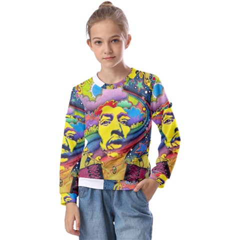 Psychedelic Rock Jimi Hendrix Kids  Long Sleeve Tee With Frill  by Jancukart