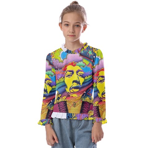 Psychedelic Rock Jimi Hendrix Kids  Frill Detail Tee by Jancukart