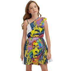 Psychedelic Rock Jimi Hendrix Kids  One Shoulder Party Dress by Jancukart