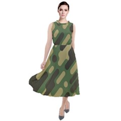 Camouflage Pattern Background Round Neck Boho Dress by Wegoenart