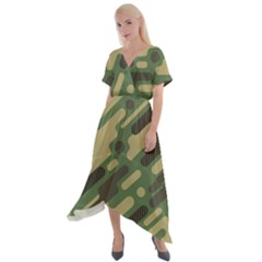 Camouflage Pattern Background Cross Front Sharkbite Hem Maxi Dress by Wegoenart