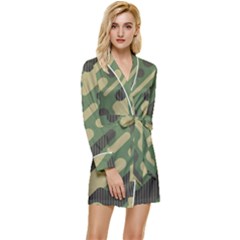 Camouflage Pattern Background Long Sleeve Satin Robe by Wegoenart