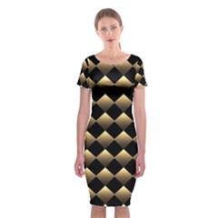 Golden Chess Board Background Classic Short Sleeve Midi Dress by Wegoenart