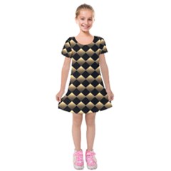 Golden Chess Board Background Kids  Short Sleeve Velvet Dress by Wegoenart