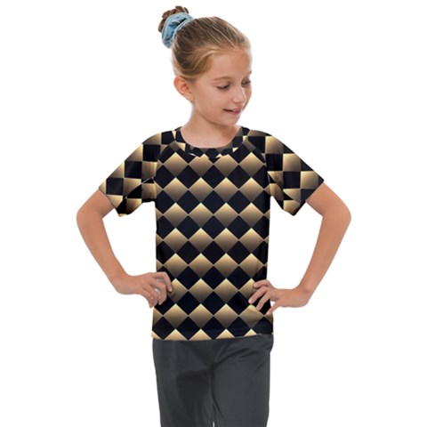 Golden Chess Board Background Kids  Mesh Piece Tee by Wegoenart