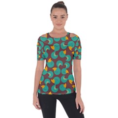 Vector-illustration-seamless-pattern-with-cartoon-duck Shoulder Cut Out Short Sleeve Top by Wegoenart