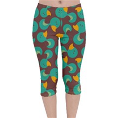 Vector-illustration-seamless-pattern-with-cartoon-duck Velvet Capri Leggings  by Wegoenart