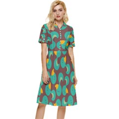 Vector-illustration-seamless-pattern-with-cartoon-duck Button Top Knee Length Dress by Wegoenart