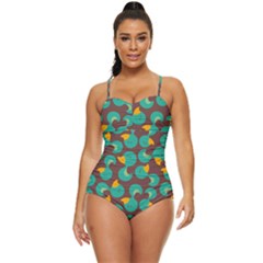 Vector-illustration-seamless-pattern-with-cartoon-duck Retro Full Coverage Swimsuit by Wegoenart