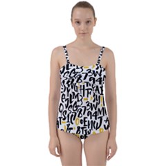 Letters Pattern Twist Front Tankini Set by Wegoenart