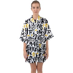 Letters Pattern Half Sleeve Satin Kimono  by Wegoenart