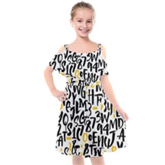 Letters Pattern Kids  Cut Out Shoulders Chiffon Dress by Wegoenart