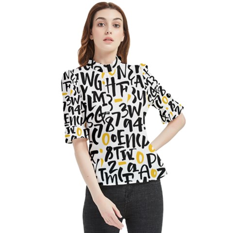 Letters Pattern Frill Neck Blouse by Wegoenart